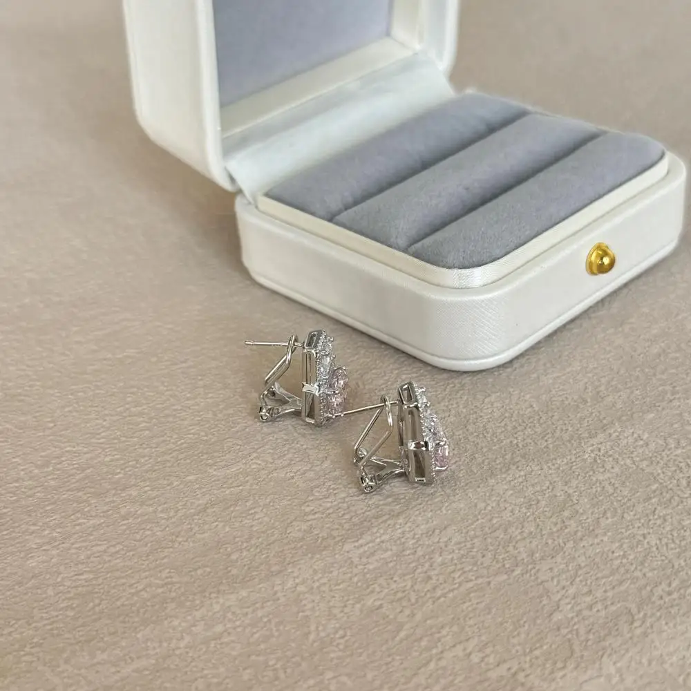 KAKODIY Elegant 925 Sterling Silver Stud Earrings with 8A Emerald Pink Cubic Zirconia Sterling Silver Jewelry detail 4