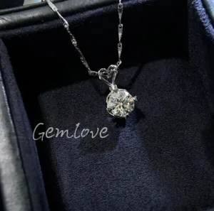 Custom 18K Gold Diamond Necklace (Women's) IGI Certified Lab-grown 1 Carat Round Diamond, Fashionable and Classic