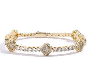 Fashion S925 Silver Tennis Link Bracelet Four Leaf Clover Charms 3MM 4MM Gold Plated Trendy Certified Parties Weddings Gifts