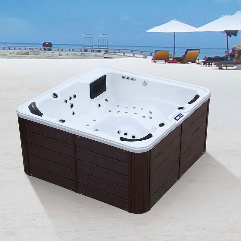 လူကြီးမင်းများအတွက် လှပသော Hot Tubs Jaccuzi အပြင်ပိုင်း Spa 6 ယောက် Hidromasaje Bathtubs Square Plastic Soaking Jaccuzi