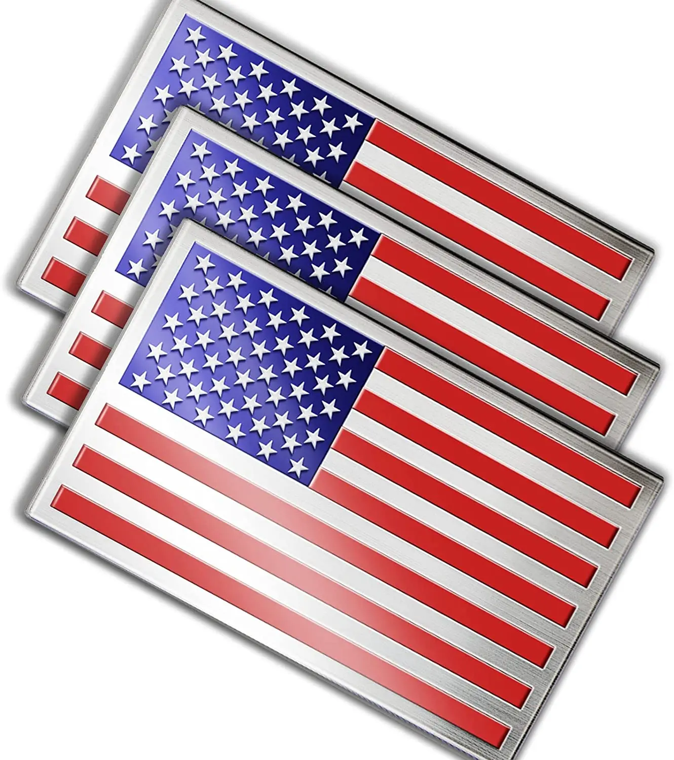 Embossed 3d Metal American Flag Emblem Decal Stickers Brushed Finish