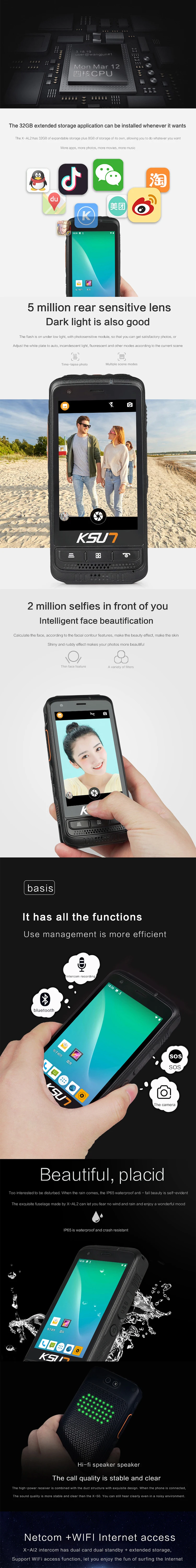 Android SIM Card Mobile Phone Wifi Poc Talki Walki Unlimited Distance KSXAL2 4G LTE Radio GPS Portable Zello Walkie Talkie