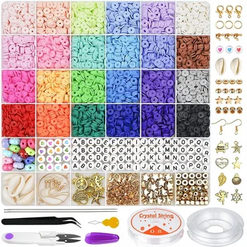 Heishi Beads Bracelet Making Kit for Beginners 5000pcs 36 Colors Polymer Flat Round Clay Beads Kit for Crafts