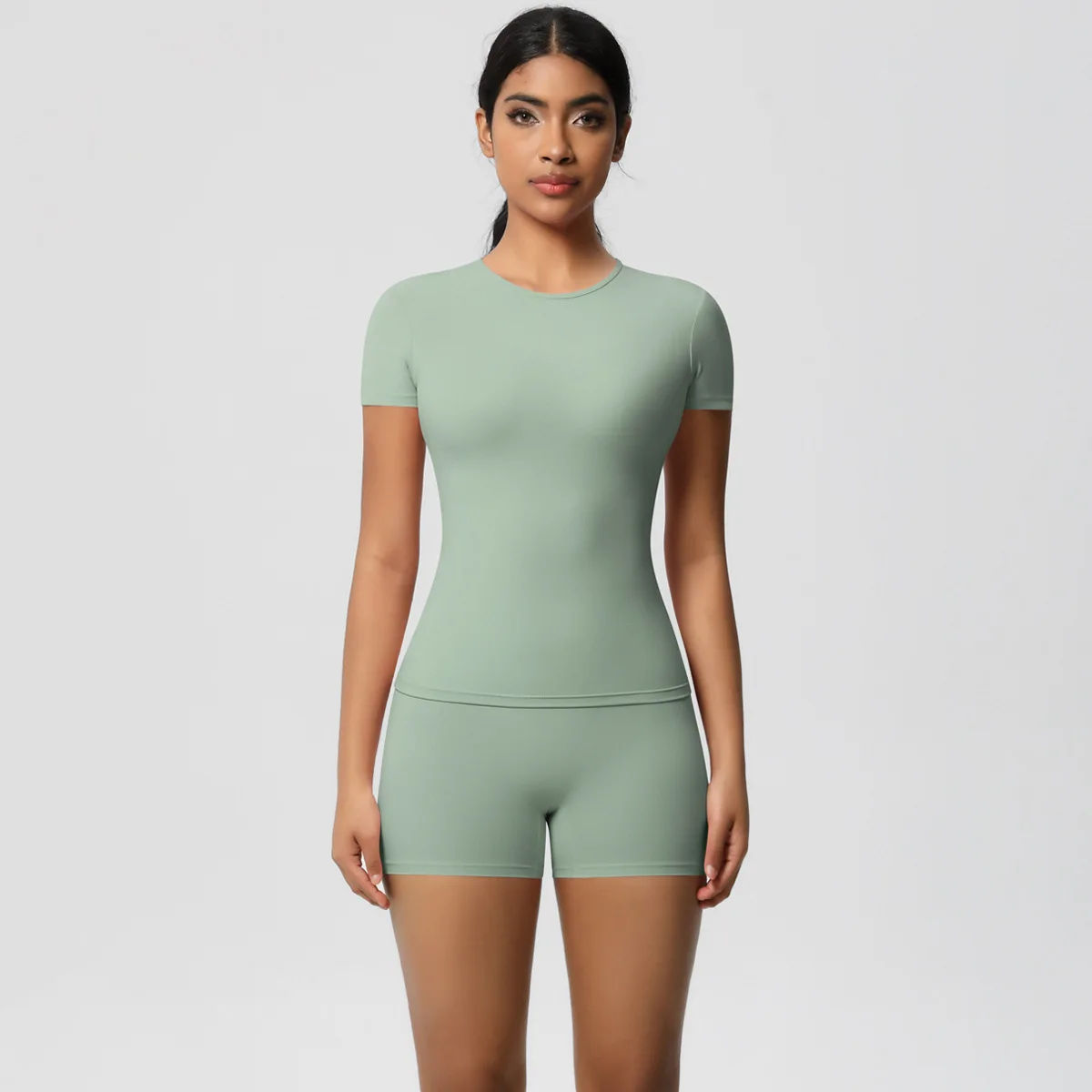 High-Waisted Peach Hip Shorts Yogas Fitness Set Breathable Slim Short-Sleeved Workout Se preview