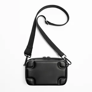Black Leather Fashion Rigid Men's Box Mini Crossbody Purse Shoulder Sling Side Bag for Men