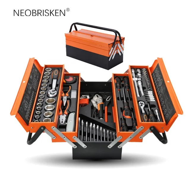 NEOBRISKEN 85-Piece Multi-Function Repair Tool Set Three-Layer Folding Toolbox Sleeve Ratchet Wrench Hand-Powered Packaged Box