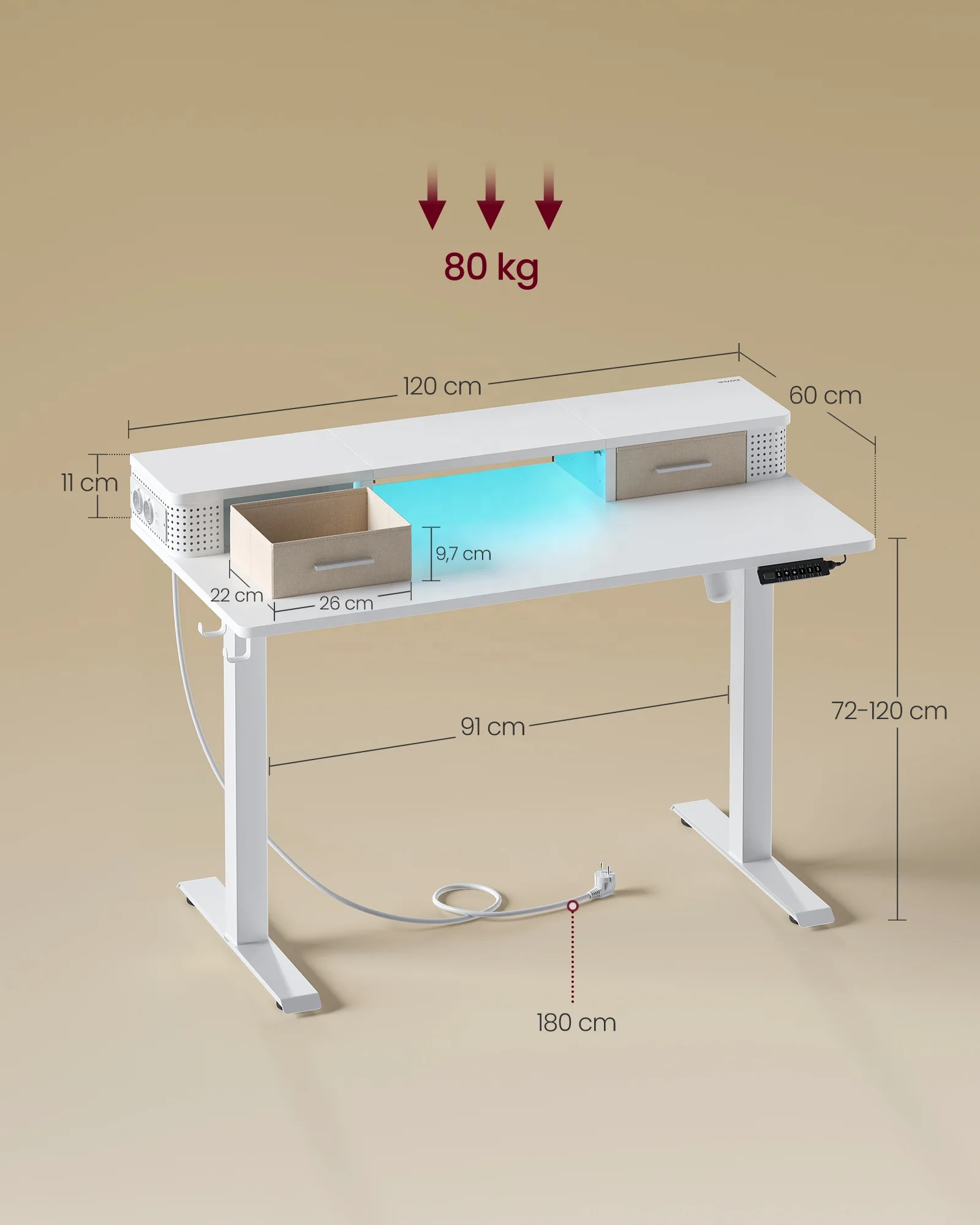 VASAGLE scrivania elettrica regolabile in altezza con funzione di