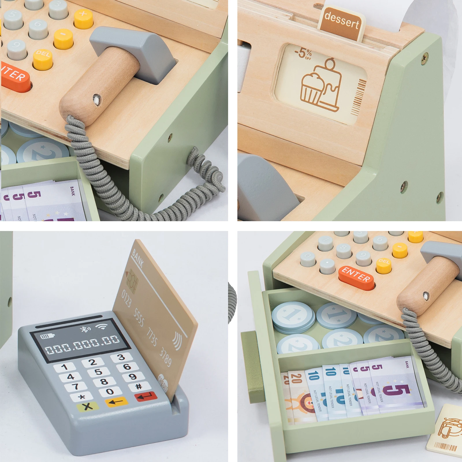 Simulation Pretend Play Cash Calculator Toys Supermarket Wooden Toy Registers for Kids