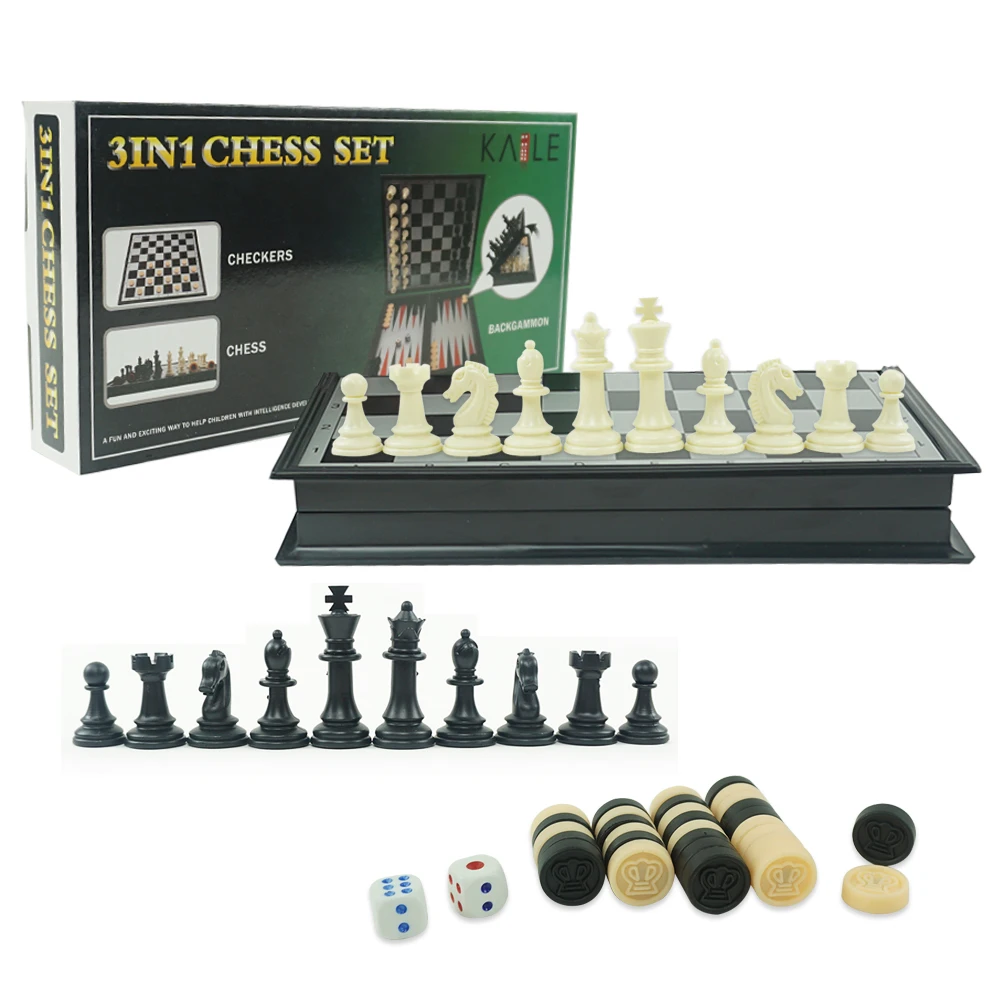  Chess Checkers Backgammon 3-in-1 Board Games Sets