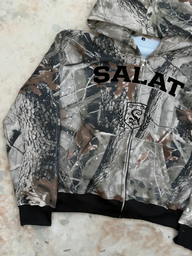 Men's 100% Cotton Camouflage Zip Hoodie Jacket Cropped Digital Print Waterproof Quick Dry Spring Streetwear Knitted Clothing gallery 5