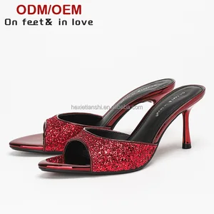 4302A-72 Custom Sandals slippers Shoes Sexy Charming Shiny Red Women's High Heels Open Toe Summer Thin Heeled Sandal for Women