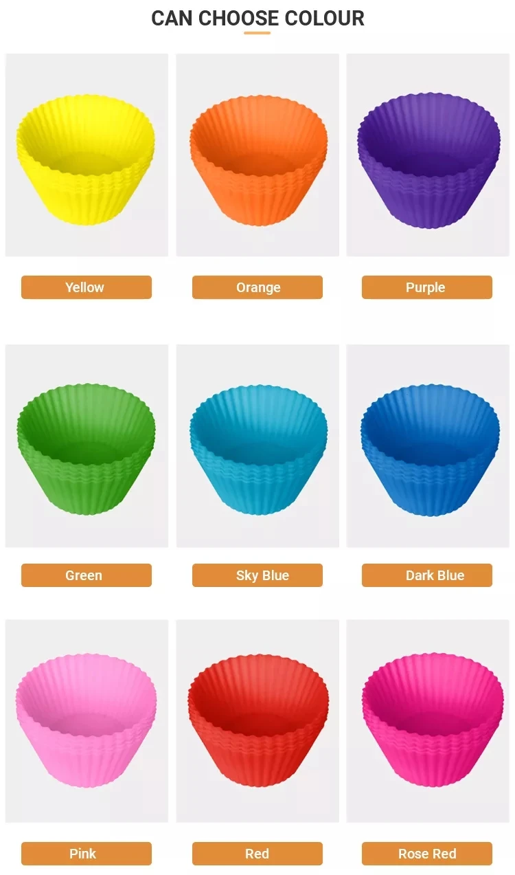 Wholesale Heat Resistant Cake Mold Non-Stick Muffin Baking Cup 12/24 pieces a set Silicone Reusable cake mold Cupcake Liners