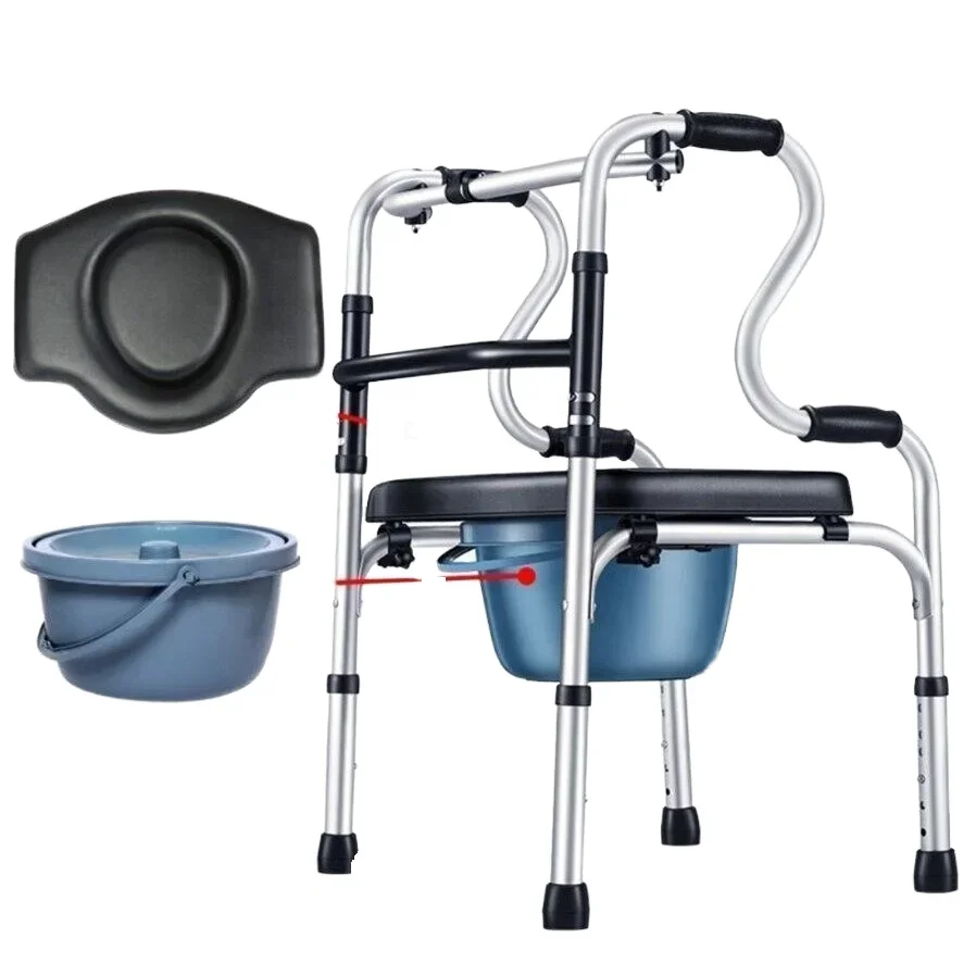 Aluminum Alloy Foldable Elderly Walker with Seat Cerebral Palsy Standing Support Bathroom Safety Equipment