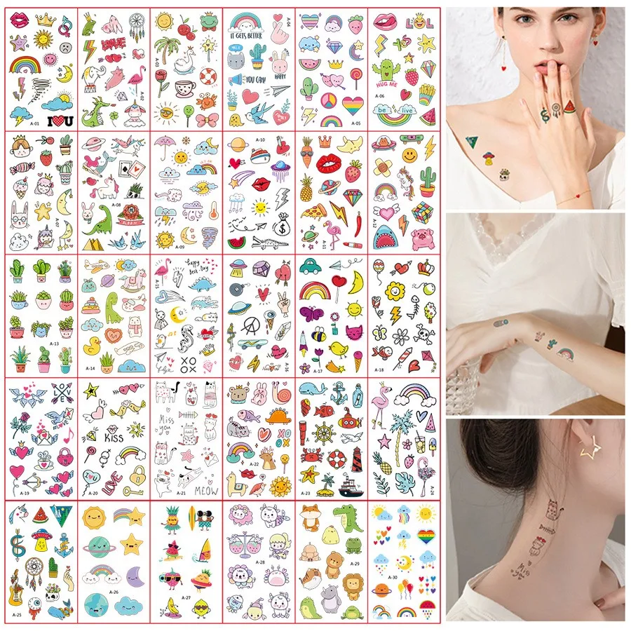 30 Sheets 400+ Patterns Cute Temporary Tattoos ,Arm Finger Hand Face Tiny Small Summer Style Tattoo Stickers