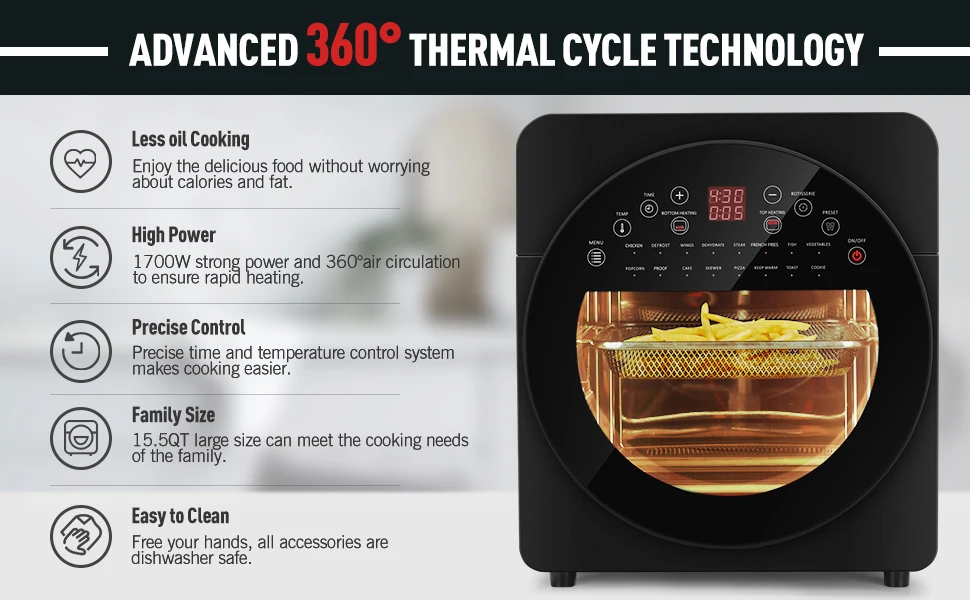 14l Double Heating Element Air Fryer Oven Without Oil As Seen On Tv