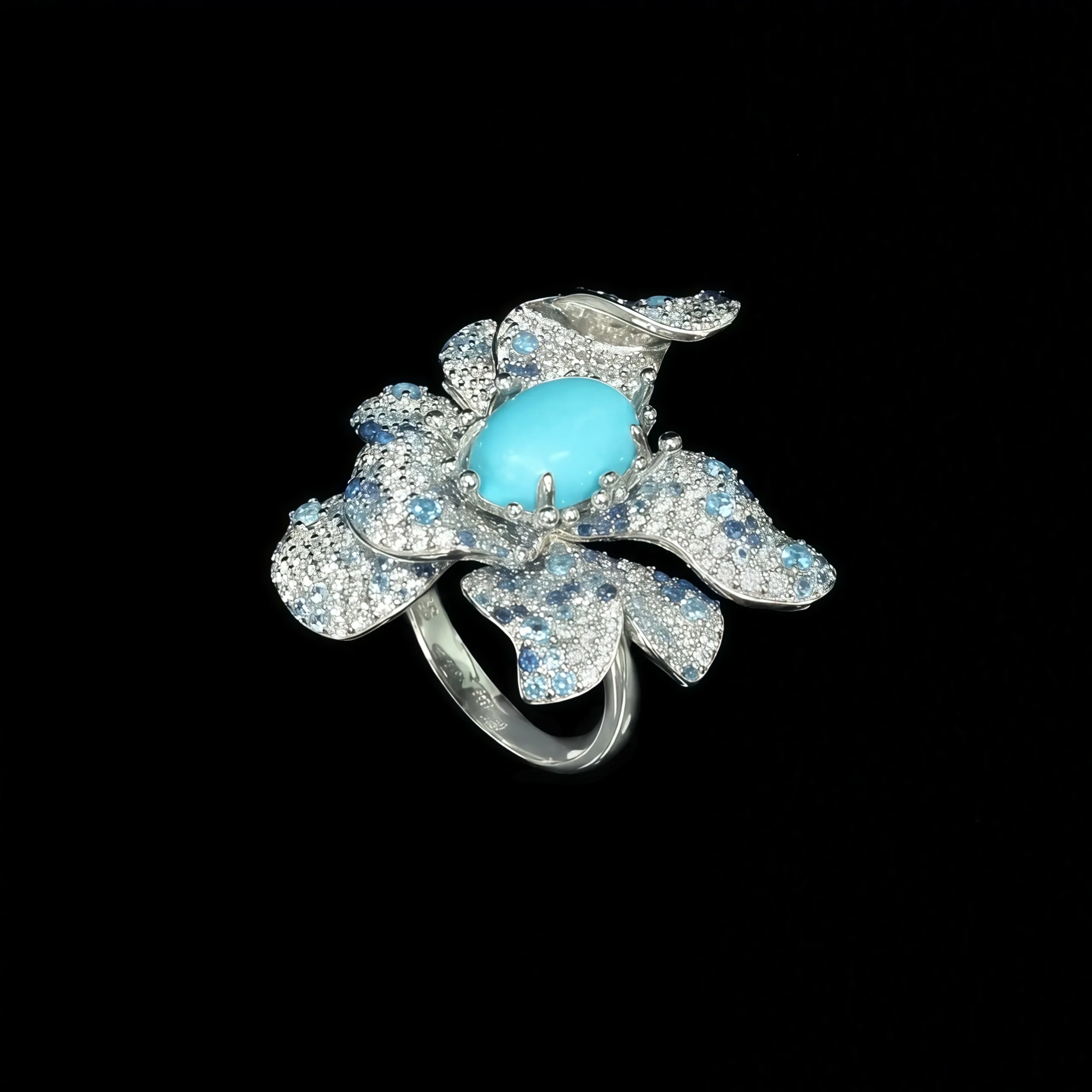 MUSHAN Jewelry Factory Fine Jewelry 925 Sterling Silver Rings Blue High Carbon Diamond Full Inlay Luxury Designer Flower Ring