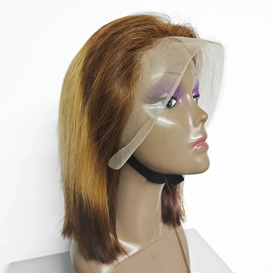 Glatte Bob-Perücke, gefärbtes menschliches Haar, brasilianische Spitze-Frontalpartie für Frauen_voghion.com