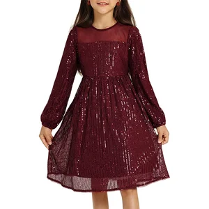 Hot Sale Birthday Girls Clothes Kids Princess Long Sleeve Dress for 2-14 Year Sequins in Party or Birthday