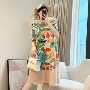 Elegant Chinese-Style New Large Size Dress for Spring Summer 2026 Age-Reducing A-Line Skirt Floral Pattern Empire for Fat Girls