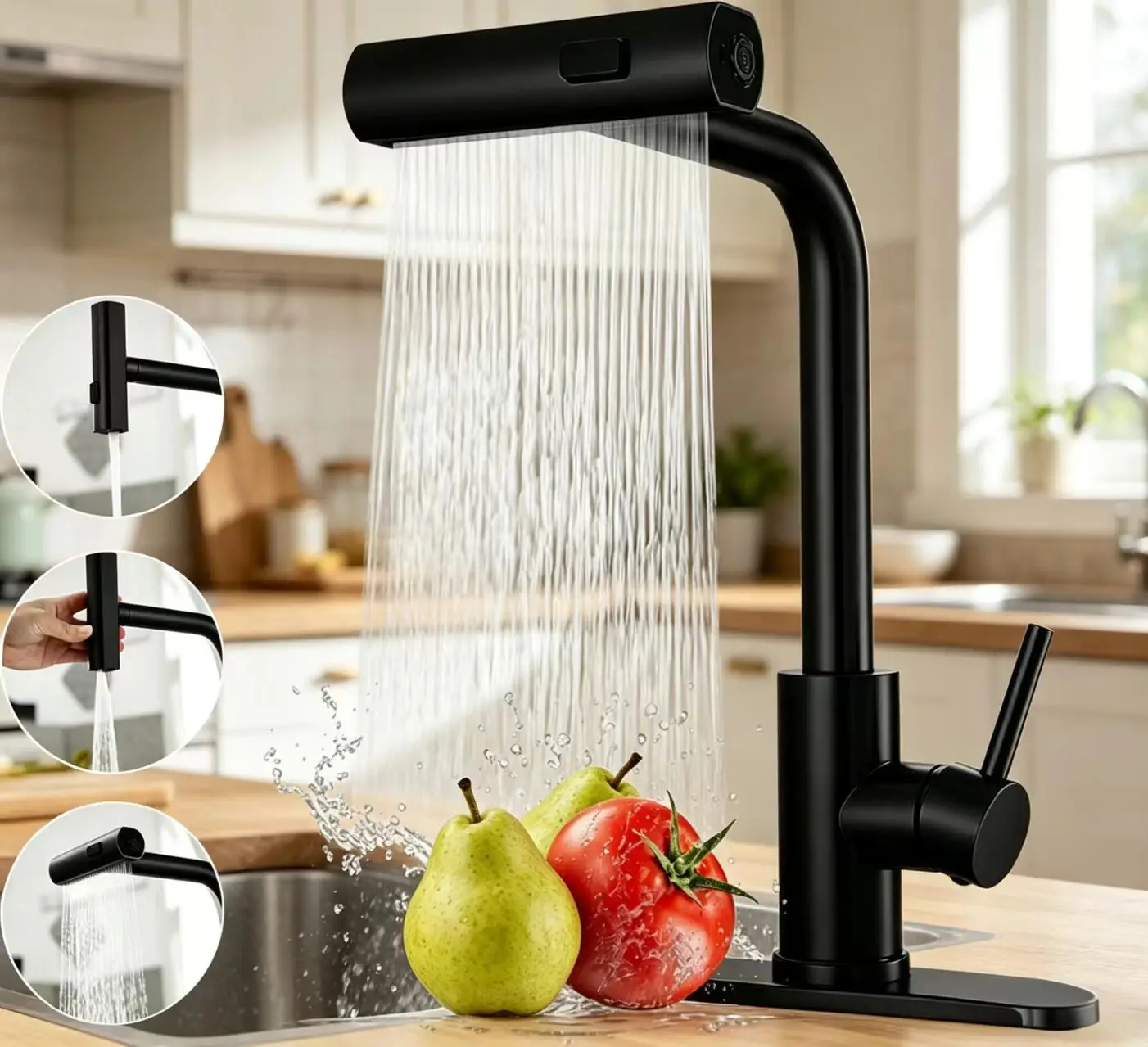 Flexible spray head on commercial faucet Pull down sprayer faucet with extended reach capability