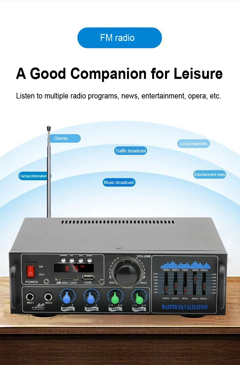 160W Dual Channel HiFi Stereo Audio Home Digital Amplifier Professional Tube Amplifier Module Microphone Input Remote Amplifier