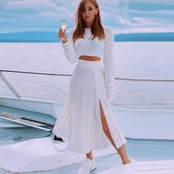 Женский трикотажный комплект из двух предметов, повседневное однотонное платье на пуговицах с длинным рукавом, 2020