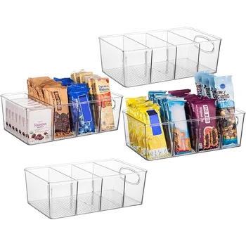 Modern Clear Plastic Pantry Organizer Storage Bins Rectangle Refrigerator Storage Removable Dividers Injection Technique PET