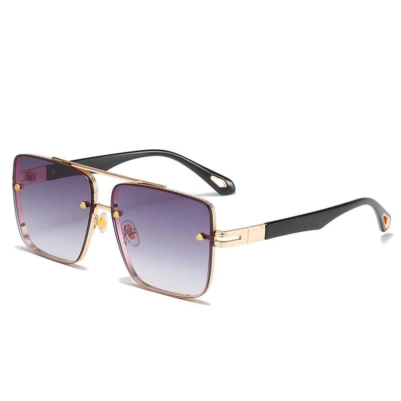 2023 High Quality Gradient Double Beam Metal Large Frame UV Resistant Sunglasses
