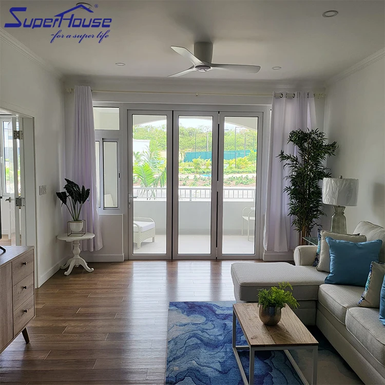 European American Style Modern Windproof Movable Frameless Glass Door Latest Bi-Folding System Soundproof Aluminum Alloy