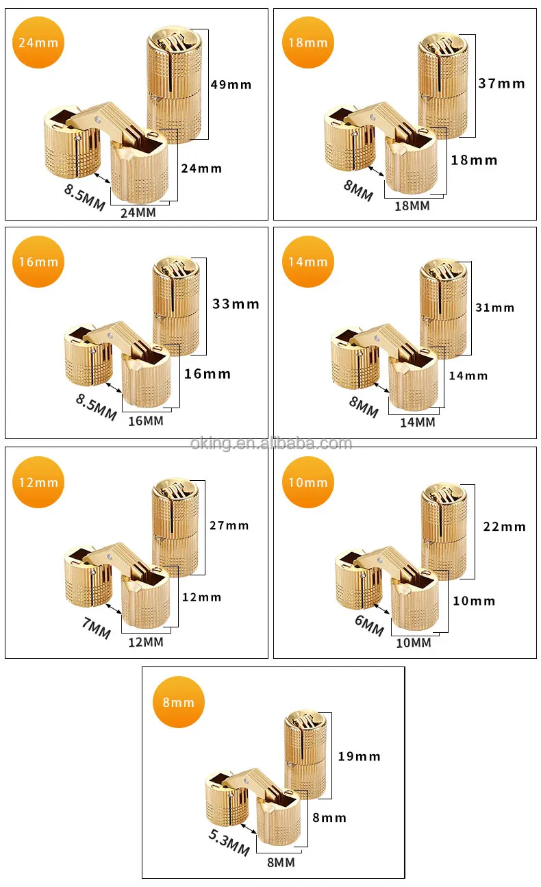 824 Mm Brass Hinges For Jewelry Box Cylinder Copper Mini Barrel Hinges