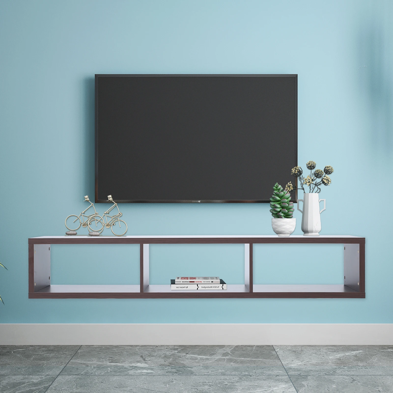 Modern Shallow Floating TV Console ,Shelf for Under TV, Entertainment TV Storage Wall Shelf for Living Room, 60"