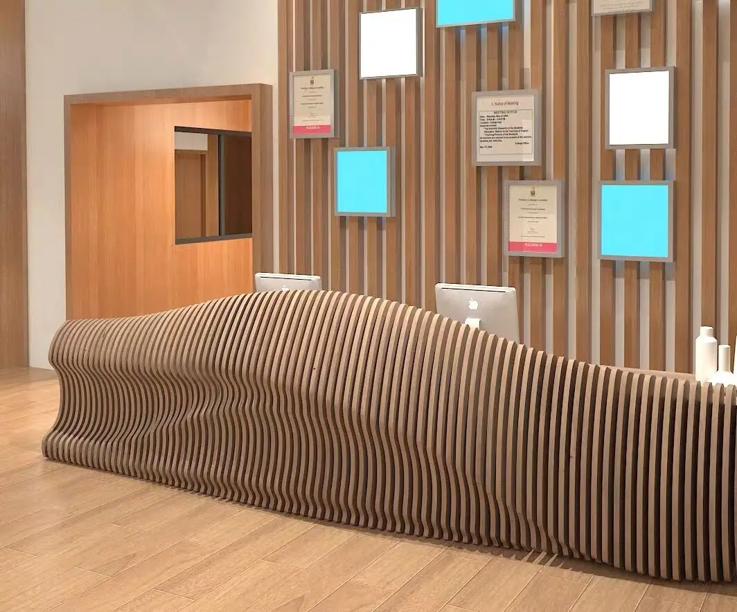 Custom Solid Wood Modern Adjustable Reception Desk for Hospital and Mall Use Gold Color Commercial Office Furniture