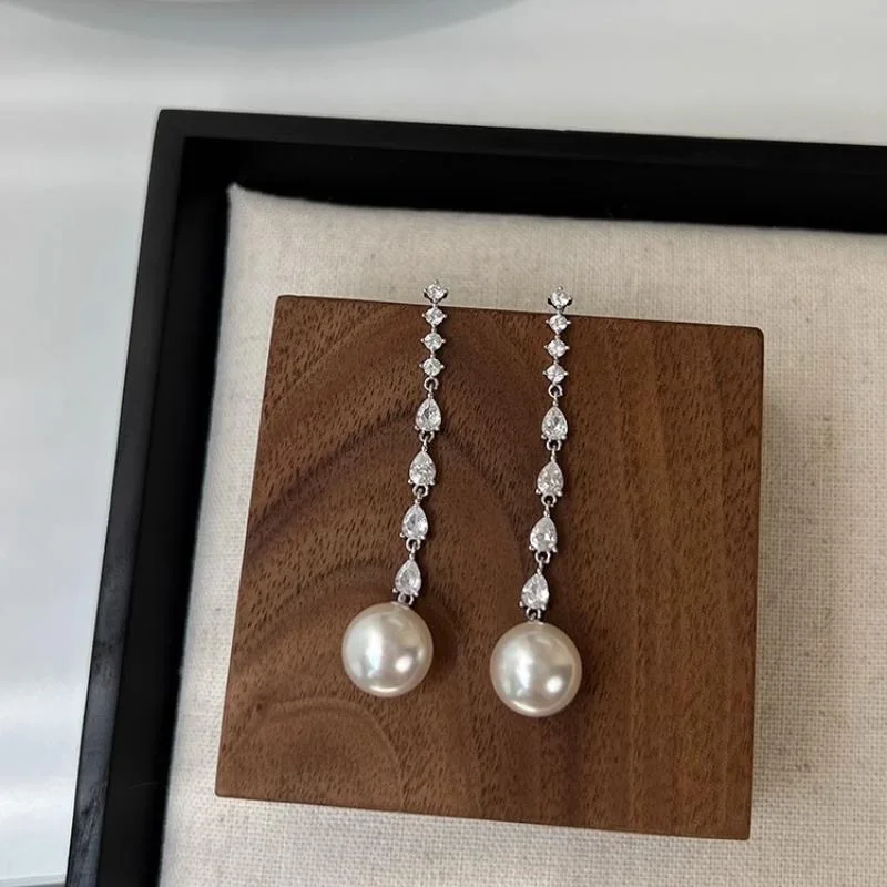 Simple Long Drop Hanging Pearl Fashion Earrings
