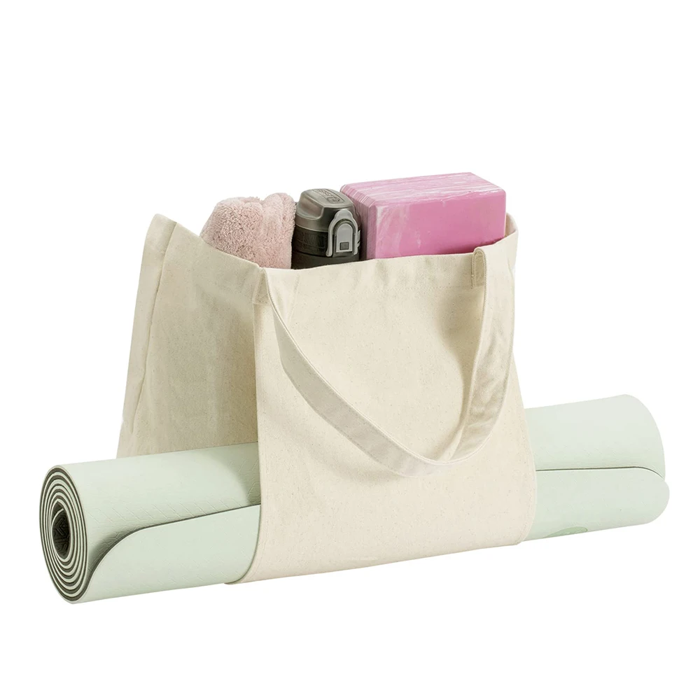 China Factory Custom Cartoon Pattern Eco-Friendly Durable Cotton Canvas Yoga Tote Bag with Custom Logo and Beach Shoulder Strap
