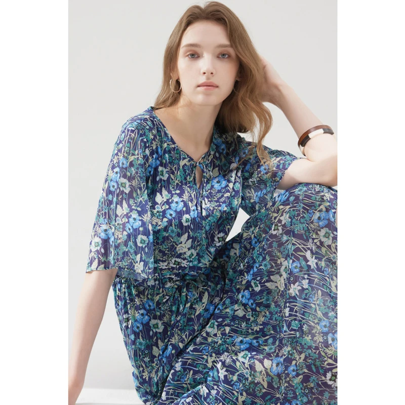 Designed In Korea IntheK NNF Summer Flower Chiffon Dress 2 Styles Casual Beach Vacation Lightweight Women Midi Floral Dress