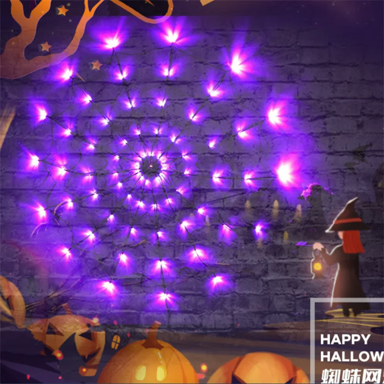 Wholesale 8 Modes Led Spider Web Light With Battery Box Remote Control Halloween Atmosphere Decoration Props
