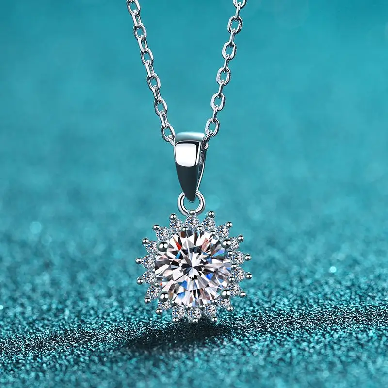 【TATIANA】Moissanite 1 Carat Necklace★送料無料★2色 925 Sterling Silver Big Diamond Necklace - Sunflower Moissanite