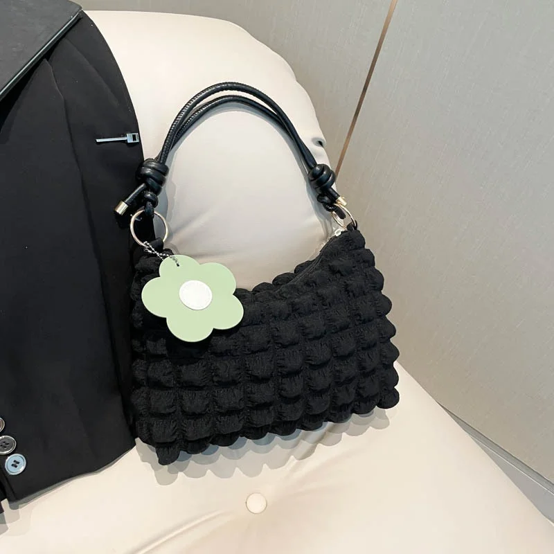 Bubble Flower Handheld Cylinder Zipper Women 2026 New Korean Japanese Style Textured Shoulder Handbag Women Girl Shopping Bag