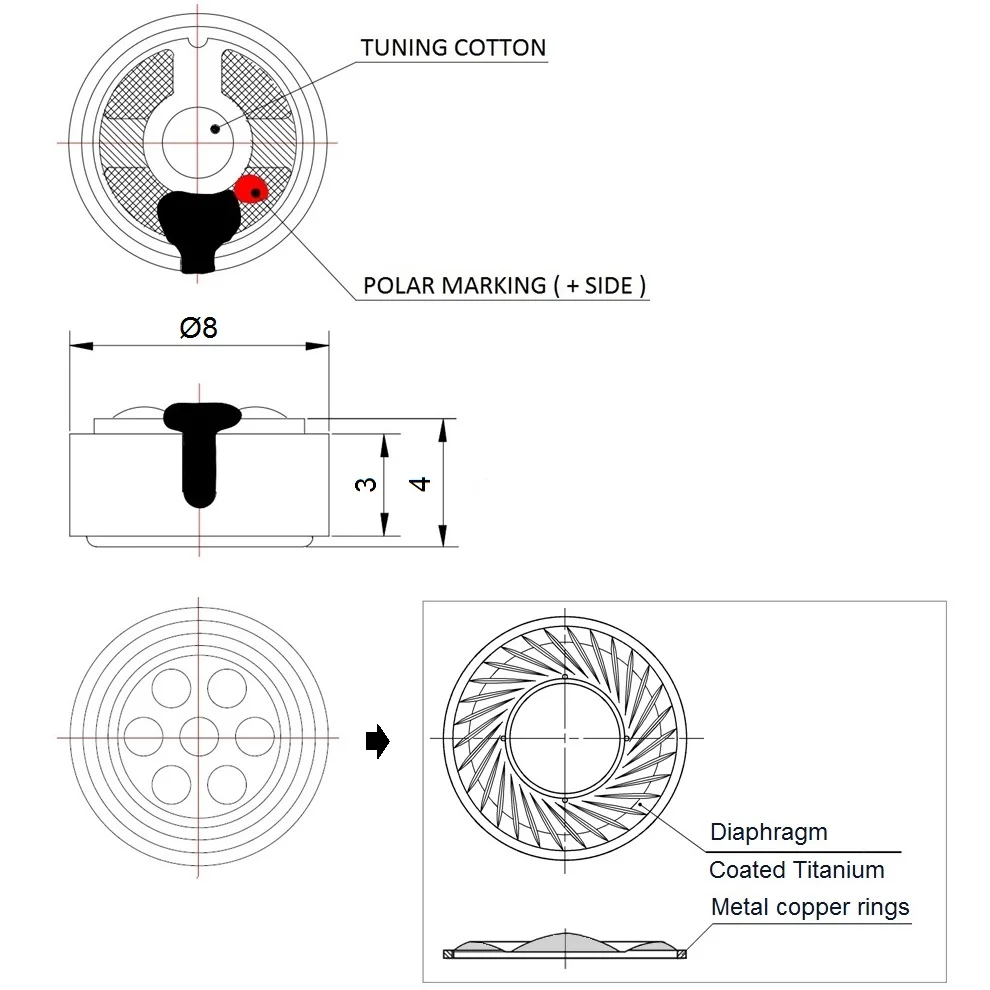 TWS Wireless Headset Driver with Coated Titanium Film clear Heavy Bass Full Frequency 8mm 16ohm Earphone Speakers