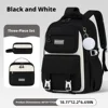 Black white-3-piece set-backpack meal bag pencil case