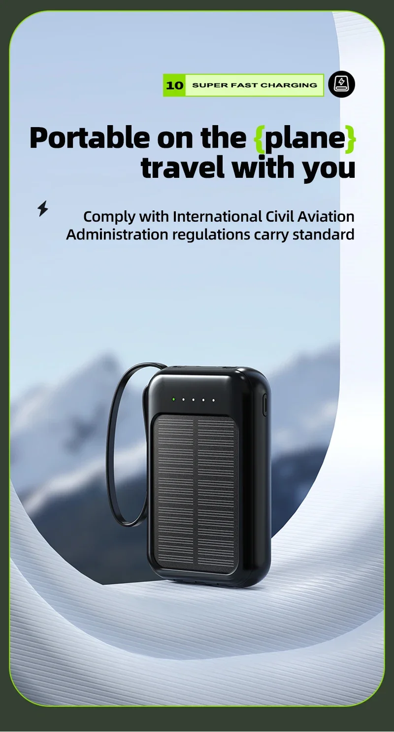 2024 Trending Custom Outdoor Mobile Charger Power Bank Station 20000Mah Portable Mobile Phone Solar Power Bank Built in Cables