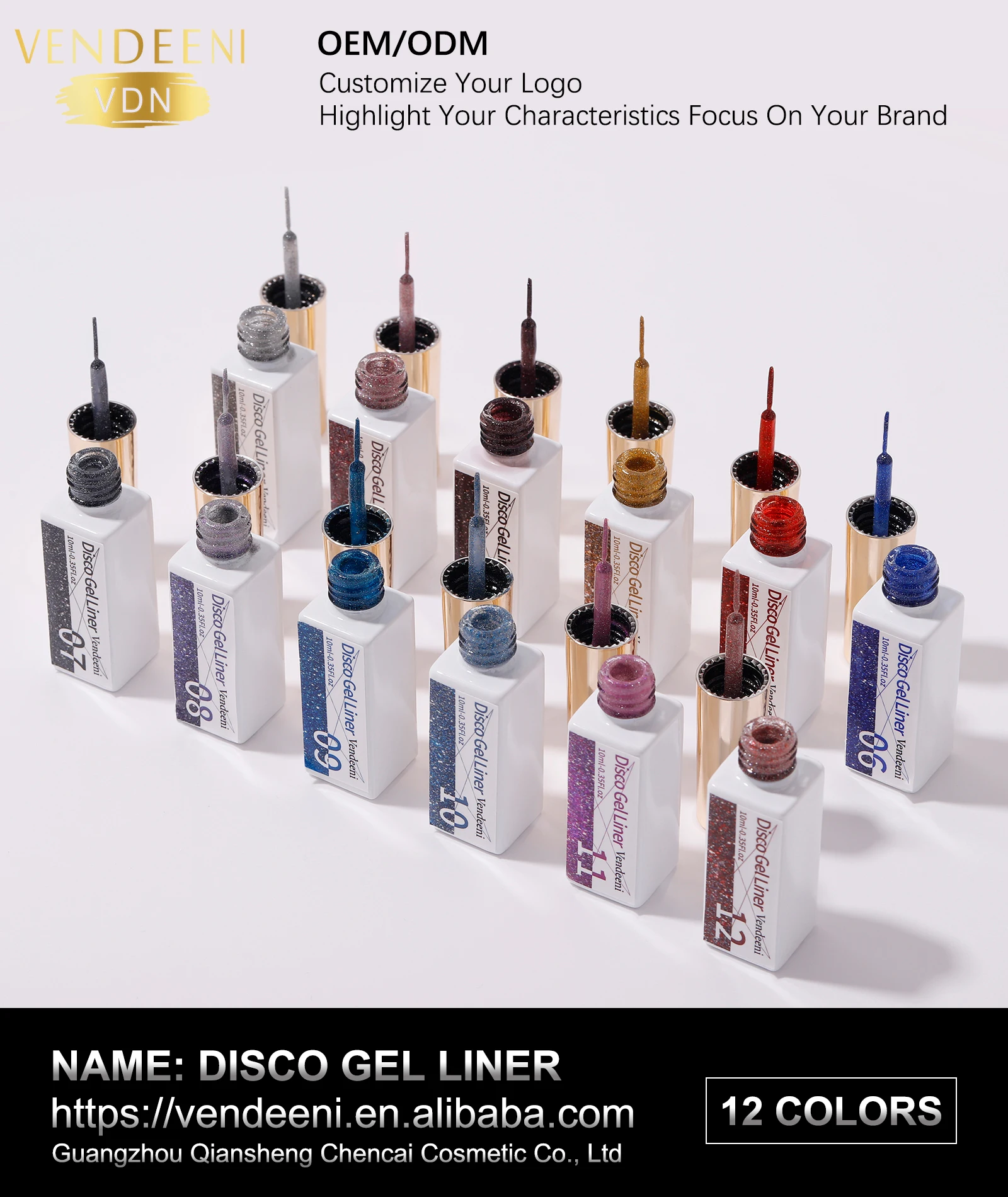 Vendeeni New Design Gel Liner Nail Art 12 Colors Nail Gel Set Disco