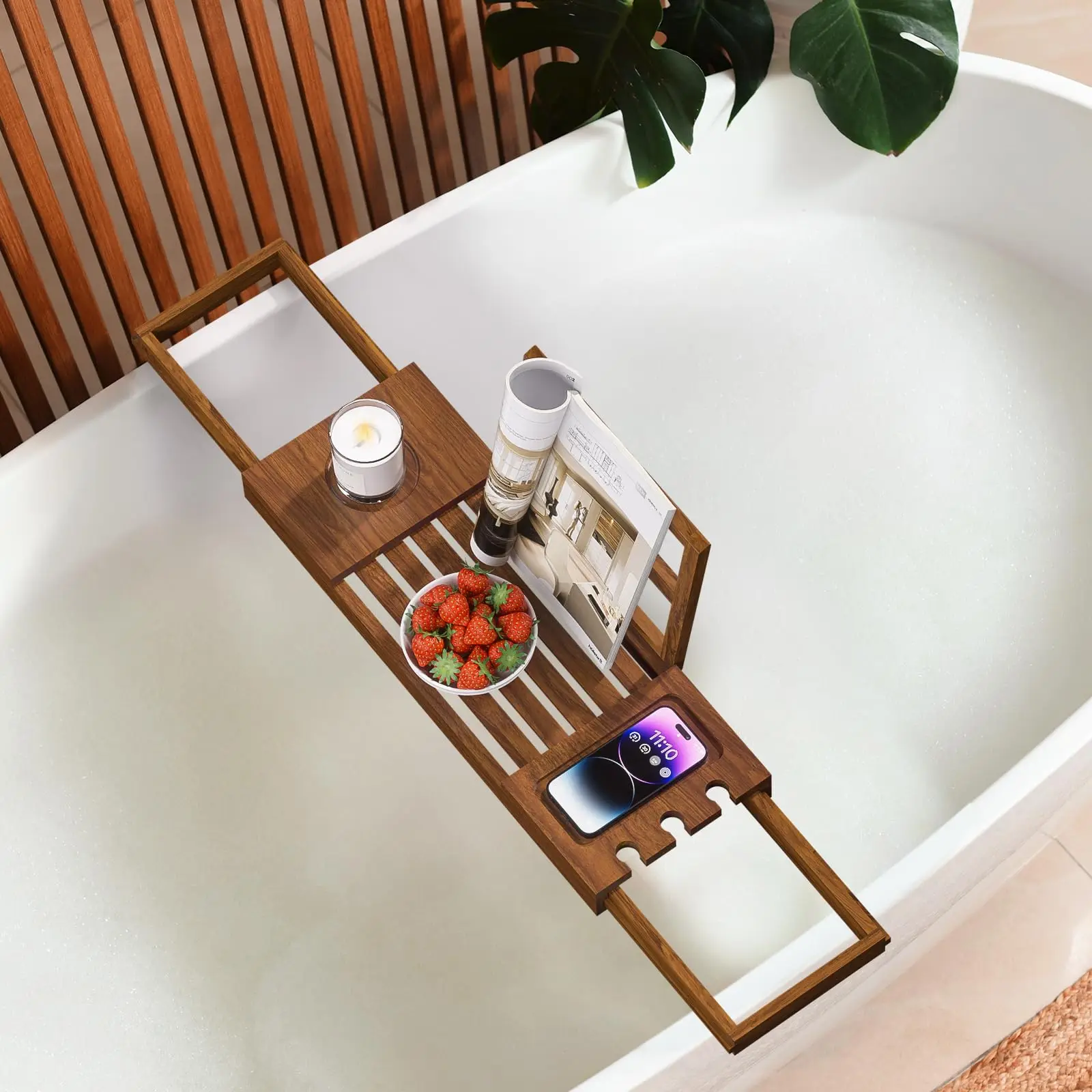 Expanding Teak Wood Bathtub Tray Housewarming Festivals Birthday Gifts Bathroom Set