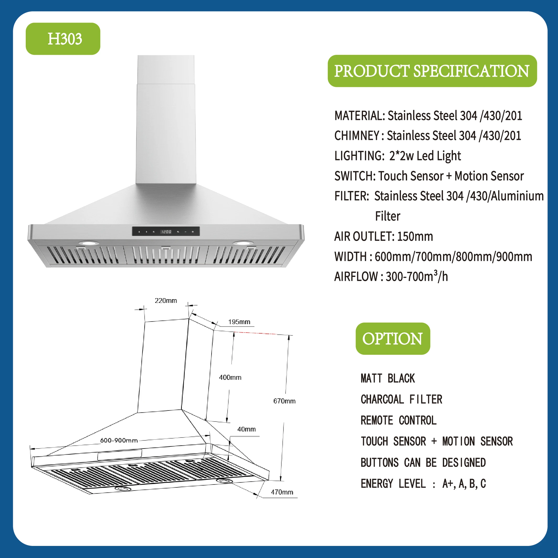 Smart Cooker Hood Kitchen 30 Inch Stainless Steel Wall Mounted Kitchen Range Hood Ventless Hood