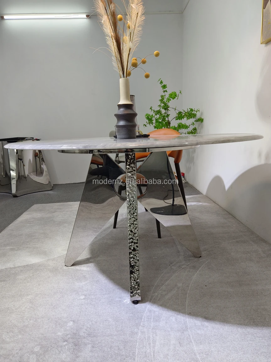 Modern Luxury 6 Seater Marble Top Stainless Steel Base Dinning Table ...