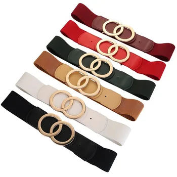 Black Red Green White Fashion Women Stretch Wide Genuine Cowhide Leather Waist Belts Ladies Elastic Belt for Dresses