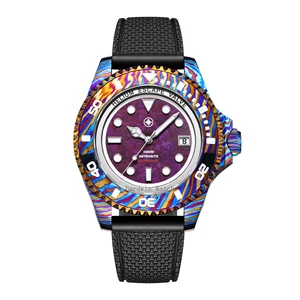 Mechanism Automatic Movement  Wristwatches Titanium Damascus Underwater Diving Watches for Men With Super-Luminova