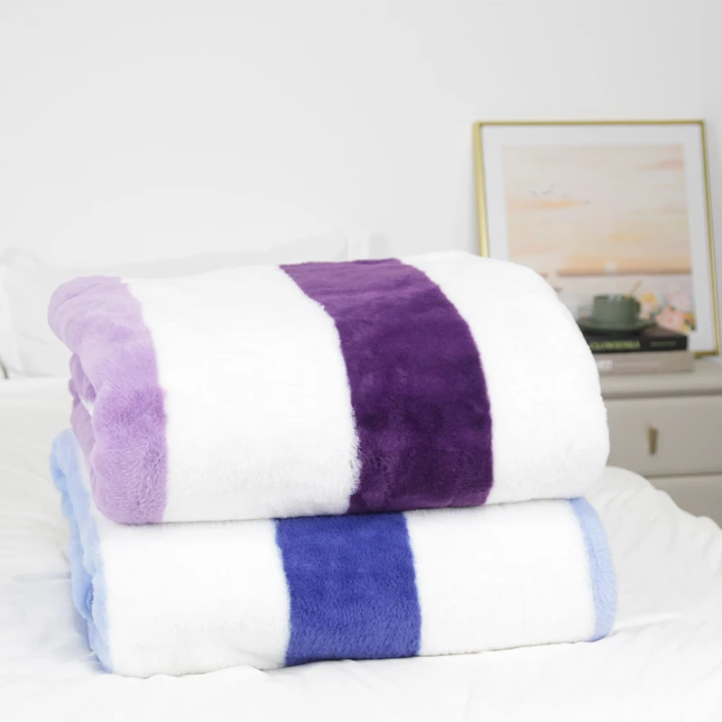 Custom Designer king Size Fuzzy Warm Plush Fake Knit Luxury Faux Rabbit Fur Blanket for Sofa Home Decor