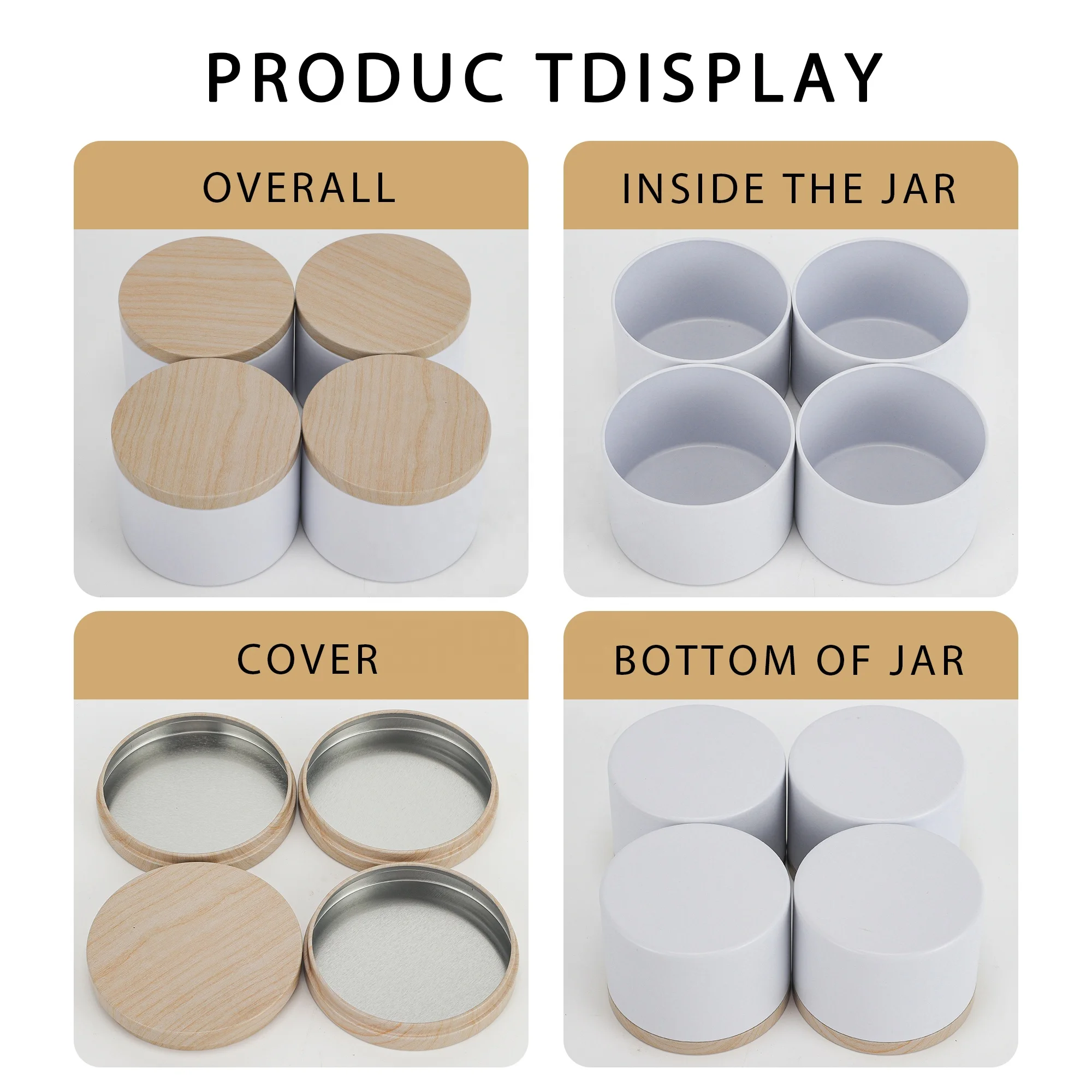 High Quality Custom 4oz Scented Wax Candle Tin Jar White Candle Tin With Wooden Grain Style Lid