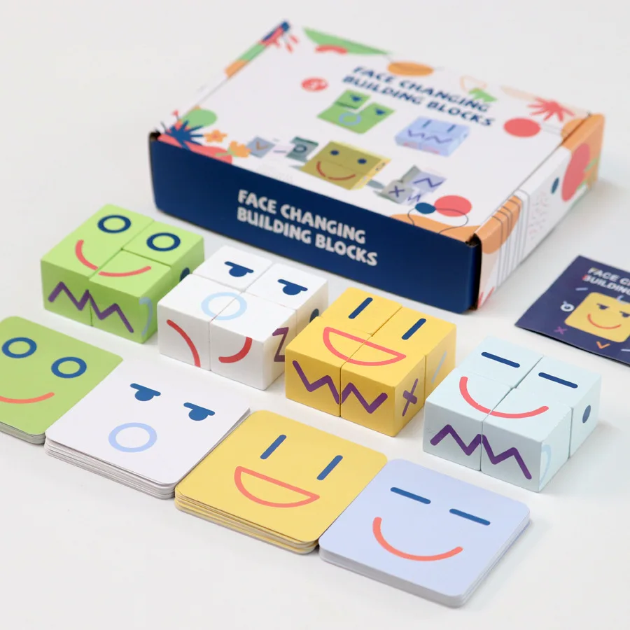 Puzzle Ekspresi Permainan Kubus Berubah Wajah Kayu Blok Bangunan Mainan Puzzle Edukasi Permainan Papan untuk Anak-anak